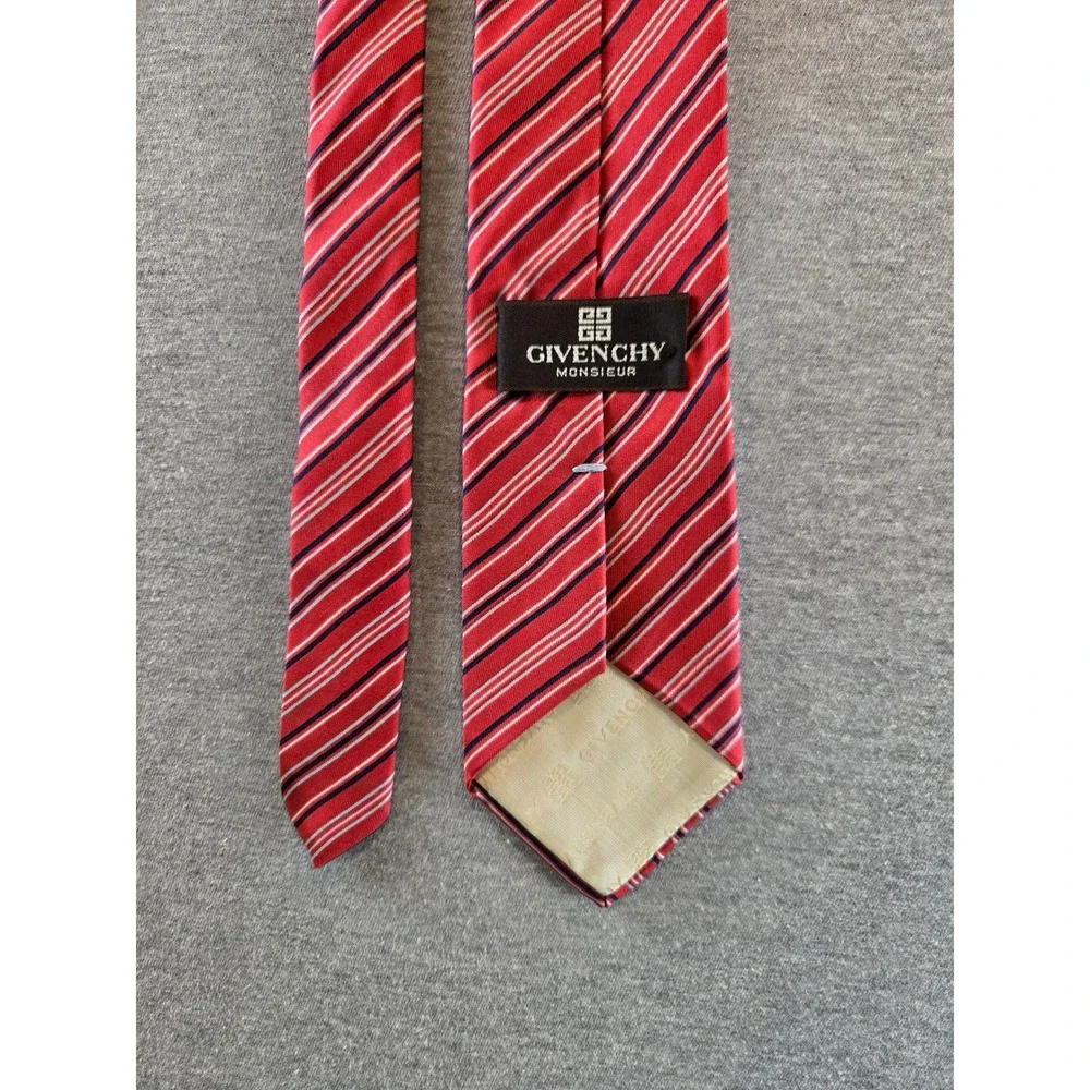 Givenchy Monsieur Silk Tie Mens OS Red White Navy Blue Striped Vintage 90s Italy